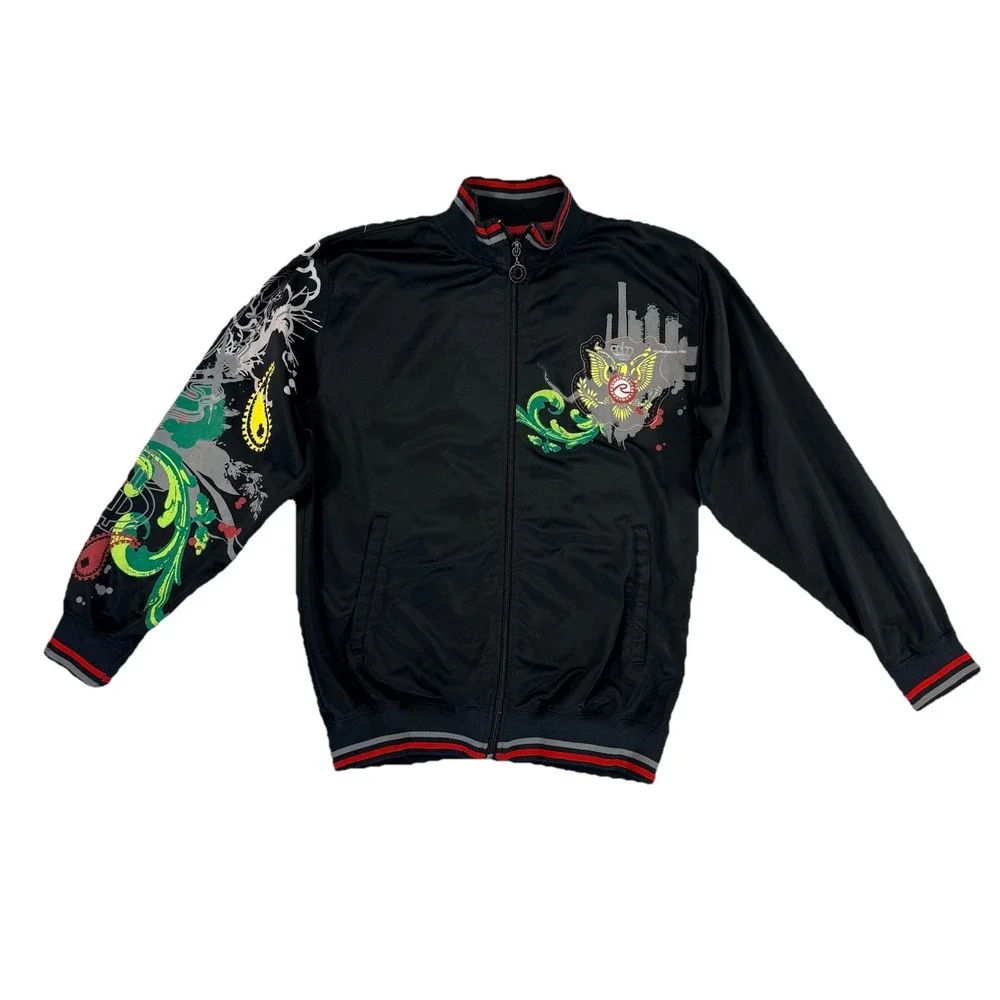 Vintage Y2K Boys Money Graphic Track Jacket M 10–12 Black Zip Streetwear Request - Picture 2 of 11